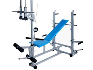 GYMCREW 20 in 1 double support bench silver with 100 kg imported weight & 5 Ft Plain Rod (25 mm) & 3 Ft Curl Rod (20 mm)