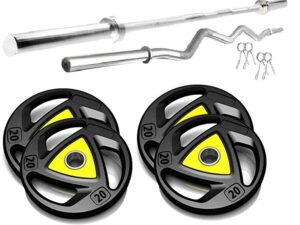 GYMCREW Imported Plates 60 kg (10 Kg X 2 Pcs + 5 KG X 6 Pcs + 2.5 KG X 4 Pcs) with 5 Ft Plain Rod (25 mm) & 3 Ft Curl Rod (20 mm)