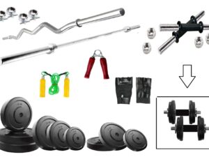GYMCREW 20 KG (Vinyl Plate) Home Gym with 5 FT Plain Rod and 3 FT Curl Rod